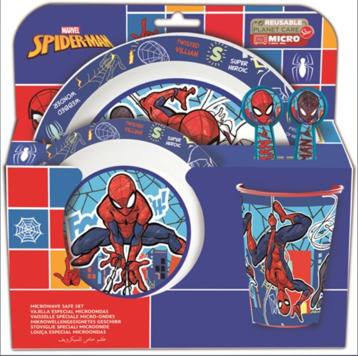 Spiderman Set Pranzo 5 Pezzi - Set Tavola Bambini con Bicchiere, Piatto, Posate e Lunch Box | Marvel